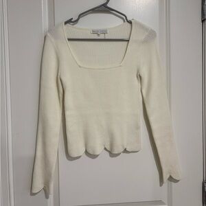 English factory scallop hem long sleeve sweater